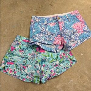 Lilly Pulitzer Blue and Pink Bermuda Shorts Tropical Floral